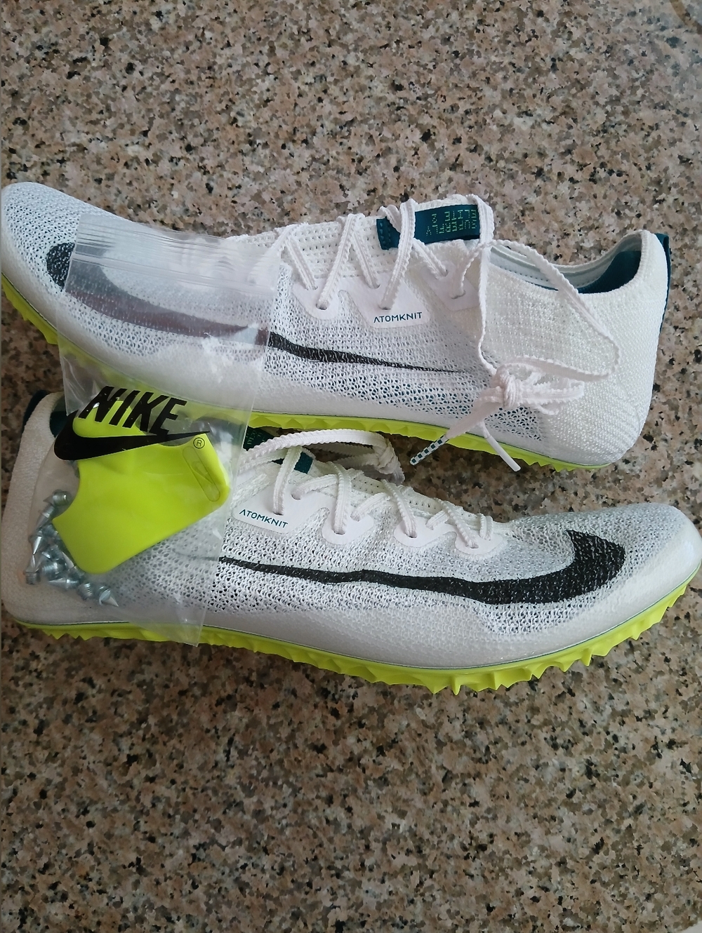 Nike Mrn's White & Volt Track Spikes - Atomknit Upper